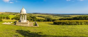 The panorama view of the Chattri monument and South Downs close to Brighton, Sussex, UK in summer